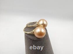 Boucles d'oreilles en perles de mer naturelles dorées super grandes et rares de 13,7 mm estampillées S925
