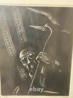 Charles Mingus Rare B&w Imprimer Signé P/a 1984 New York Gallery Label Jazz Legend