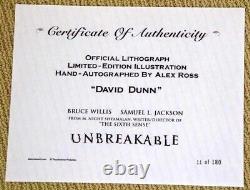 Édition limitée 22x14 lithographie INCASSABLE signée par ALEX ROSS avec certificat d'authenticité de Bruce Willis RARE