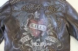Femmes Rare Ed Hardy Leather Jacket Love Kills Slowly Xs-2xl
