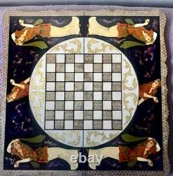 Grand jeu de backgammon et d'échecs en bois Khatam persan fait main rare