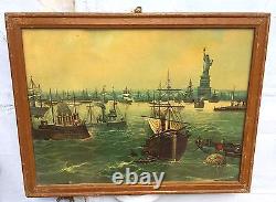 Imprimé très rare et magnifique du port de New York des années 1940 en Allemagne PR188