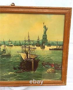 Imprimé très rare et magnifique du port de New York des années 1940 en Allemagne PR188
