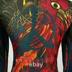 Jean Paul Gaultier Mesh Top Rare Rooster Tropical Bird Print $900 Taille M Nouveau