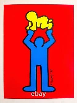 Keith Haring Estate Rare 1991 Lithographie Imprimer Poster Poster Man & Bébé 1988