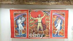 Original Triptych Poster Anti-guerre Paix Usser Espace Realist Realisme Soviet Rare