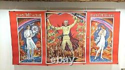 Original Triptych Poster Anti-guerre Paix Usser Espace Realist Realisme Soviet Rare