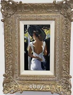 PEINTURE À L'HUILE ORIGINALE DE SHERREE VALENTINE-DAINES 'ASCOT GIRL' EN NOIR RARE