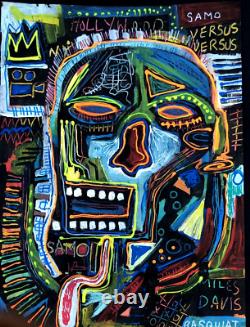 Peinture originale de Jean Michel Basquiat sur papier Street Art Graffiti signée Rare