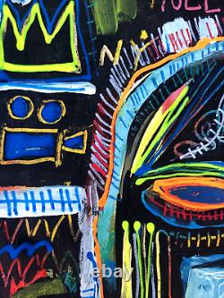 Peinture originale de Jean Michel Basquiat sur papier Street Art Graffiti signée Rare