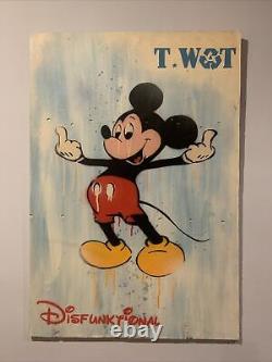 Peinture originale de T. WAT Mickey Mouse Disney Œuvre d'art rare Street Art de Banksy