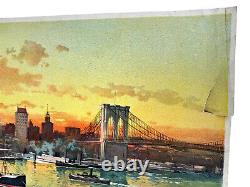 Rare Antique 1896 New York Sky Line Par Charles Graham 20 X 7 Nyc Art Litho