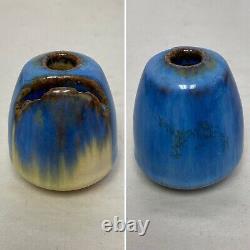 Rare C1910 Fulper Arts & Crafts Blue Glaze Place Titulaire De La Carte De Fixation Bud Vase Nj