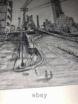 Rare David Welker Nyc Imprimer 59th Street Bridge -manhattan Queens New York City