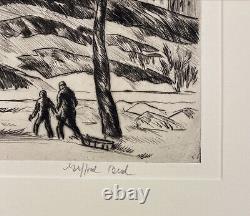 Rare Gifford Reynolds Beal, Winter Central Park Nyc 1928 Drypoint Etching Signé