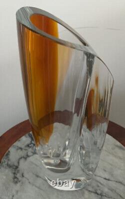Rare Heavy 24cm Kosta Boda Aria Suède Göran Wärff Amber Art Glass Vase Box