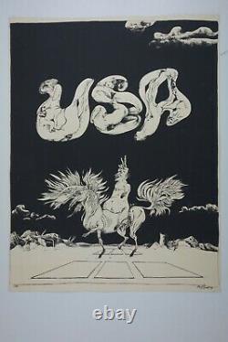 Rare Serigraph Vintage Poster Président Nixon Black & Blite Drawing-henk Par