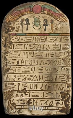 Stèle rare antique égyptienne ancienne Scarabée ailé Stèle Livre des Morts