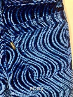 Tres Rare Serious Clothing Early 90s Vintage Blue Swirl Velvet Pantalons 28 Skinny
