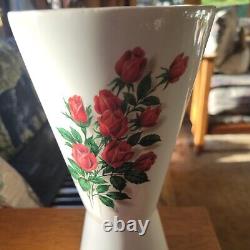 Trouvaille rare : vase vintage McCoy aux roses rouges, des années 1930/1940, 9 pouces de hauteur, 5 pouces de diamètre au sommet, 4 pouces de base