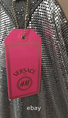 Versace H&m Rare Chaîne D'argent Mini Slip Shift Robe Uk 12 Eu 38 Petit Bnwt